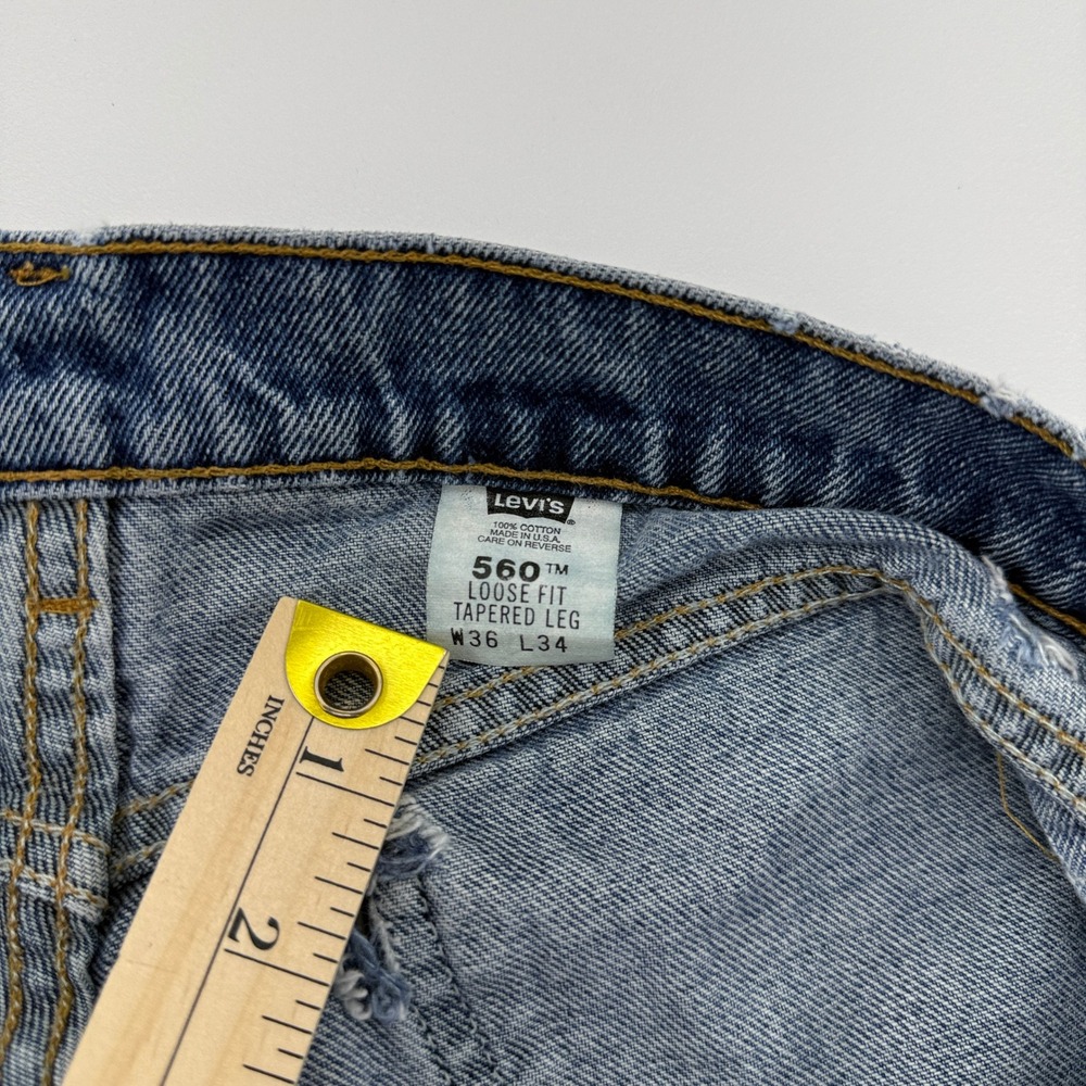 Vintage Levis 560 Orange Tab Jeans Mens 36x34 Blue Loose Fit Tapered USA Made - Picture 4 of 15